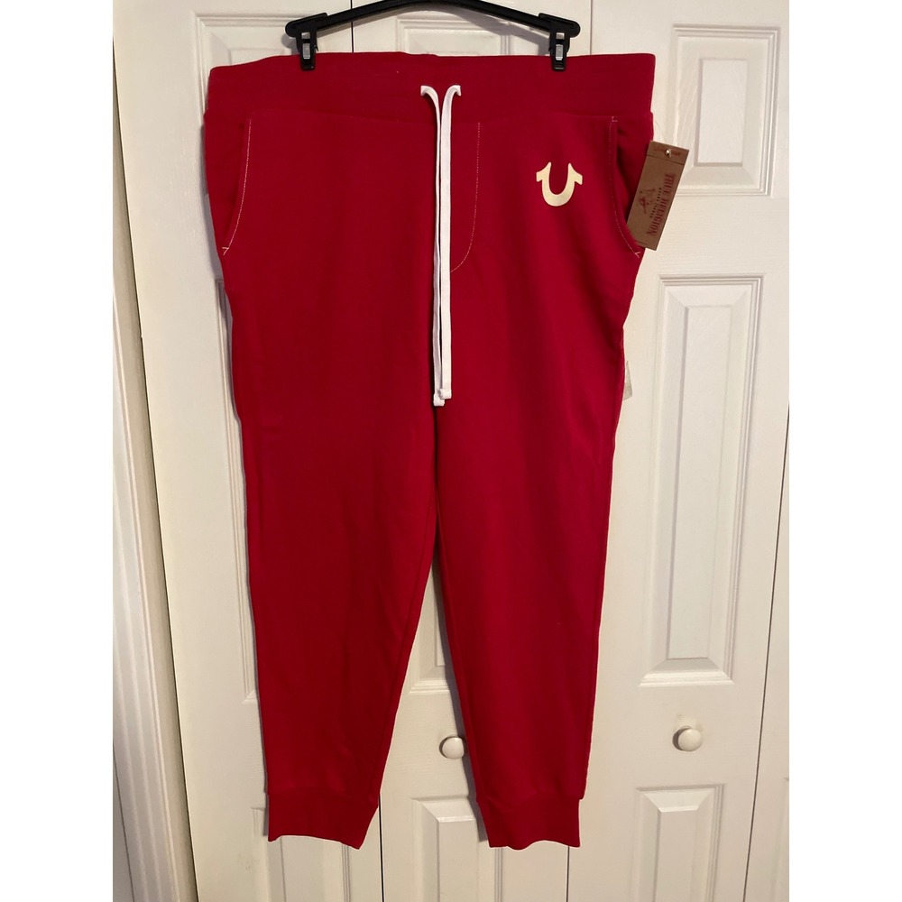 True Religion Mens Classic Logo Jogger Sweatpants Ruby Red XXL MA0H023MF4 NEW
